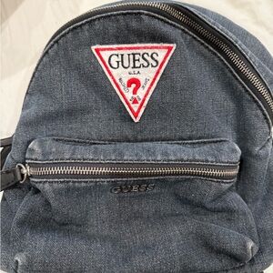 GUESS Denim Backpack in Dark Blue with Red Logo